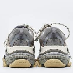Balenciaga Grey Nubuck Leather and Mesh Triple S Low Top Sneakers Size 42