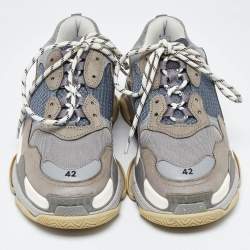 Balenciaga Grey Nubuck Leather and Mesh Triple S Low Top Sneakers Size 42