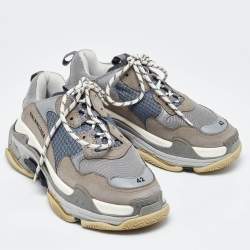 Balenciaga Grey Nubuck Leather and Mesh Triple S Low Top Sneakers Size 42
