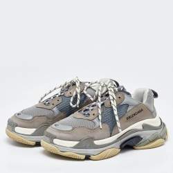 Balenciaga Grey Nubuck Leather and Mesh Triple S Low Top Sneakers Size 42