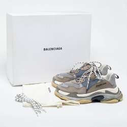 Balenciaga Grey Nubuck Leather and Mesh Triple S Low Top Sneakers Size 42