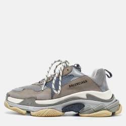 Balenciaga Grey Nubuck Leather and Mesh Triple S Low Top Sneakers Size 42