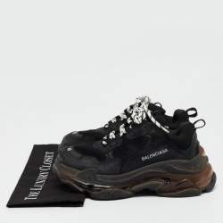 Balenciaga Black Faux Leather and Mesh Triple S Sneakers Size 40