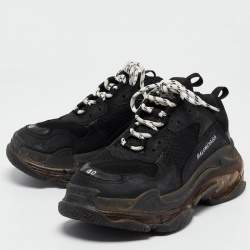 Balenciaga Black Faux Leather and Mesh Triple S Sneakers Size 40