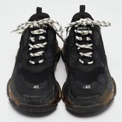 Balenciaga Black Faux Leather and Mesh Triple S Sneakers Size 40