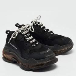 Balenciaga Black Faux Leather and Mesh Triple S Sneakers Size 40