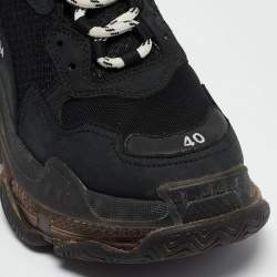 Balenciaga Black Faux Leather and Mesh Triple S Sneakers Size 40