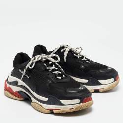 Balenciaga Black Faux Leather And Mesh Triple S Sneakers Size 45