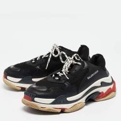 Balenciaga Black Faux Leather And Mesh Triple S Sneakers Size 45