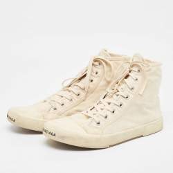 Pre Owned Balenciaga Off White Canvas High Top Sneakers Size 43