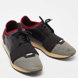 Pre Owned Balenciaga Multicolor Leather, Suede and Mesh Race Runner Sneakers Size 43
