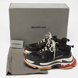 Balenciaga Black Faux Leather and Mesh Triple S Low Top Sneakers Size 42