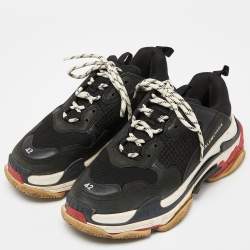 Balenciaga Black Faux Leather and Mesh Triple S Low Top Sneakers Size 42