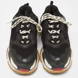 Balenciaga Black Faux Leather and Mesh Triple S Low Top Sneakers Size 42