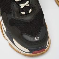 Balenciaga Black Faux Leather and Mesh Triple S Low Top Sneakers Size 42