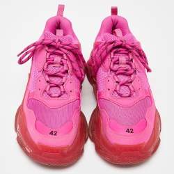 Pre Owned Balenciaga Pink Faux Leather and Mesh Triple S Clear Sole Low Top Sneakers Size 42