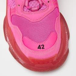 Pre Owned Balenciaga Pink Faux Leather and Mesh Triple S Clear Sole Low Top Sneakers Size 42