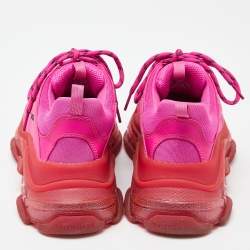 Pre Owned Balenciaga Pink Faux Leather and Mesh Triple S Clear Sole Low Top Sneakers Size 42
