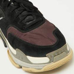 مملوكة مسبقًا Balenciaga Black/Burgundy Suede and Nylon Triple S Sneakers Size 42