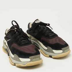 مملوكة مسبقًا Balenciaga Black/Burgundy Suede and Nylon Triple S Sneakers Size 42