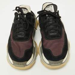 مملوكة مسبقًا Balenciaga Black/Burgundy Suede and Nylon Triple S Sneakers Size 42