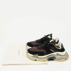 مملوكة مسبقًا Balenciaga Black/Burgundy Suede and Nylon Triple S Sneakers Size 42