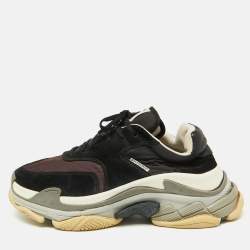 Balenciaga Black Burgundy Suede and Nylon Triple S Sneakers Size 41 Balenciaga TLC