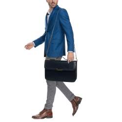 Bally Navy Blue Brushed Leather Deco' Briefcase
