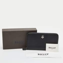 Bally Black Leather Zip Around Wallet