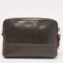 Bally Dark Brown Leather Stripe Wristlet Pouch