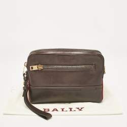 Bally Dark Brown Leather Stripe Wristlet Pouch