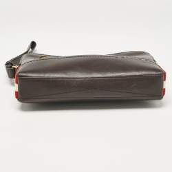 Bally Dark Brown Leather Stripe Wristlet Pouch
