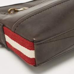 Bally Dark Brown Leather Stripe Wristlet Pouch