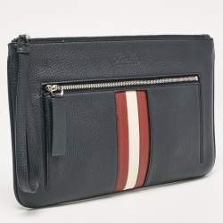 Bally Navy Blue Leather Wristlet Zip Pouch