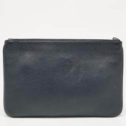 Bally Navy Blue Leather Wristlet Zip Pouch