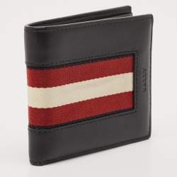 Bally Black Leather Web Detail Bifold Wallet