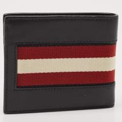 Bally Black Leather Web Detail Bifold Wallet