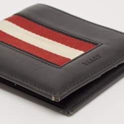 Bally Black Leather Web Detail Bifold Wallet
