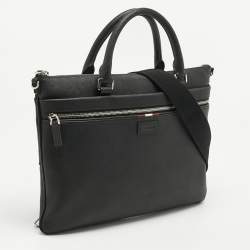 Bally Black Leather Zip Briefcase Bag
