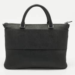 Bally Black Leather Zip Briefcase Bag