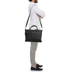 Bally Black Leather Zip Briefcase Bag
