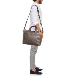 Pre Owned Bally Taupe Leather Laptop Bag