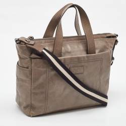 Pre Owned Bally Taupe Leather Laptop Bag