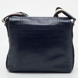 مملوكة مسبقًا Bally Navy Blue Leather Flap Messenger Bag