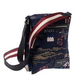Bally Blue Tropical Print Nylon Small Messenger Bag