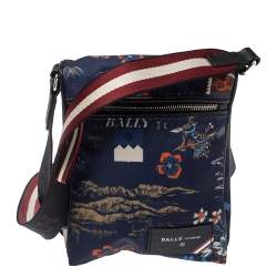 Bally Blue Tropical Print Nylon Small Messenger Bag
