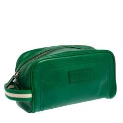 Bally Green Leather Takimo Toiletry Pouch