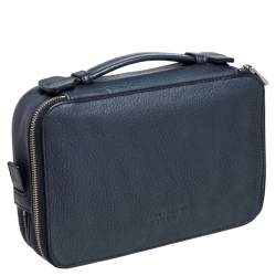 Pre Owned Bally Blue Leather Double Zip Travel Organizer