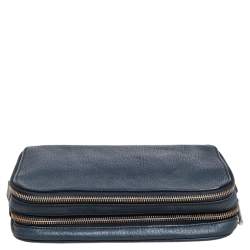 Pre Owned Bally Blue Leather Double Zip Travel Organizer