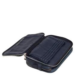 Pre Owned Bally Blue Leather Double Zip Travel Organizer